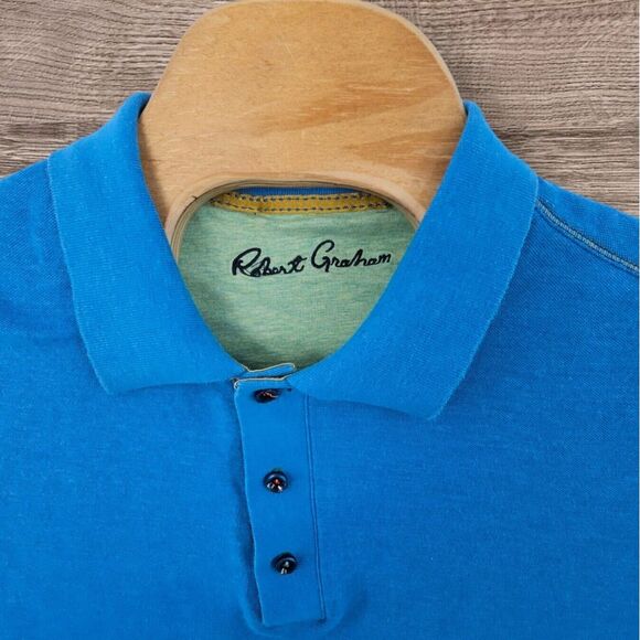 Robert Graham Polo Shirt Men 2XL‎ Blue Short Sleeve Classic Fit Cotton Designer - Picture 1 of 11